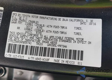 2017 Toyota Tacoma Trd Off Road from USA, damaged, VIN 3TMCZ5AN3HM055741